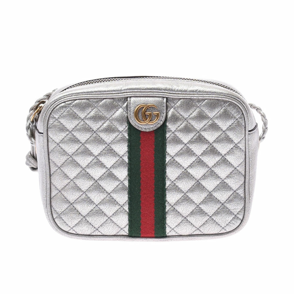 GUCCI GG Marmont Shoulder Bag Silver Calfskin